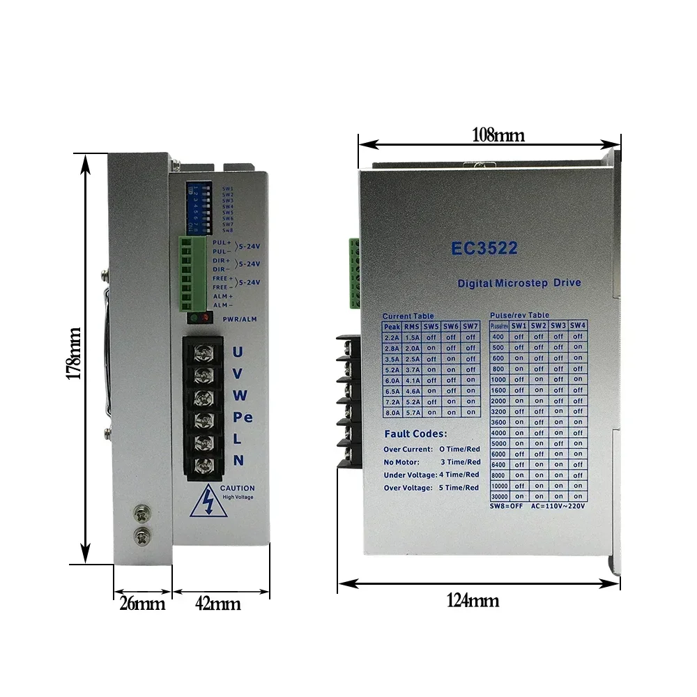 Nema34 86mm 3PH Kit di azionamento motore passo-passo 14mm Albero 4.5A 4.5/8.5/12Nm Motore AC 110V-220V Azionamento 3522 Per macchina per incidere CNC