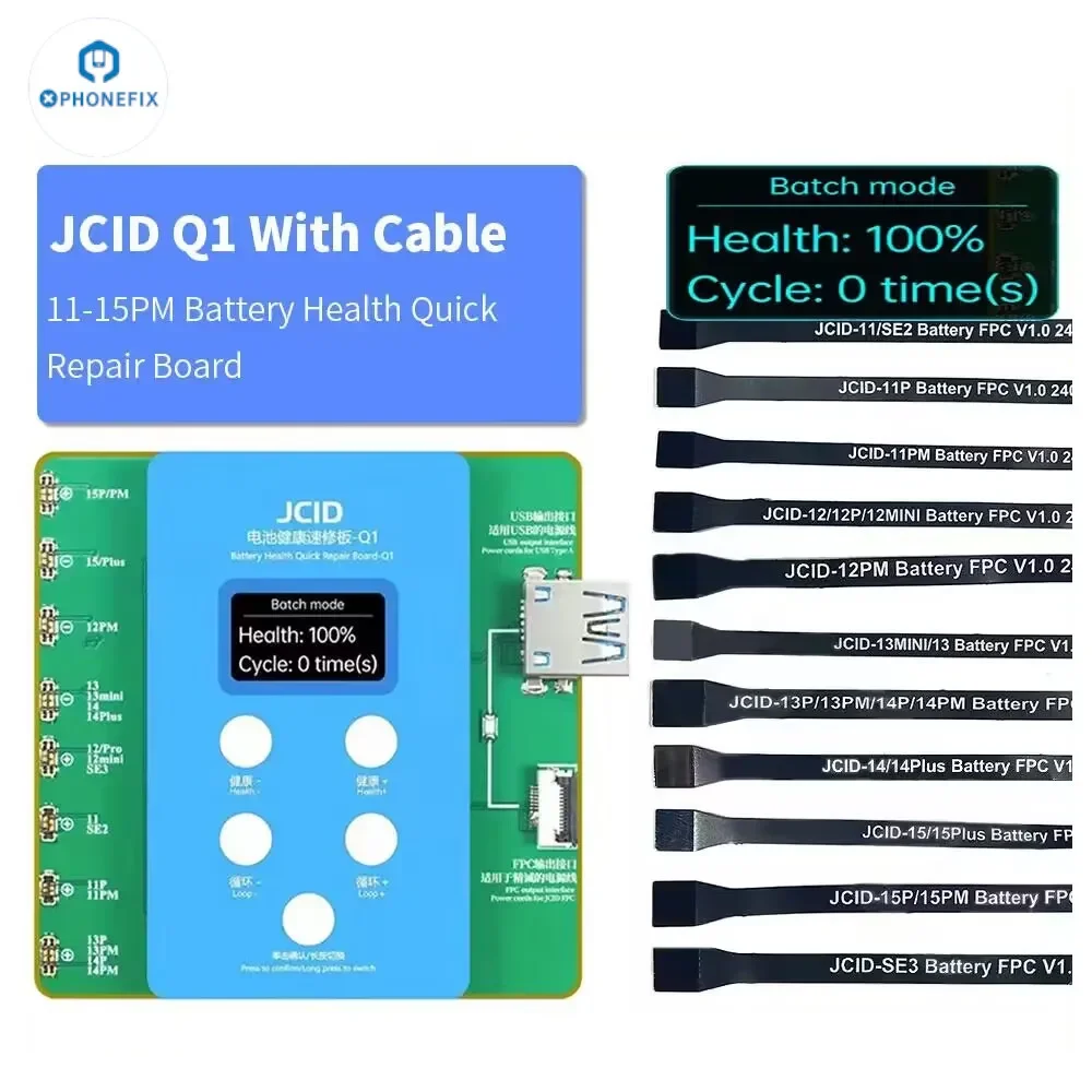 JCID Q1 Bateria Original FPC Reparação Cabo Flex para iPhone 11 12 13 14 15 Pro Max SE2 SE3 Modifica Dados de Saúde da Bateria