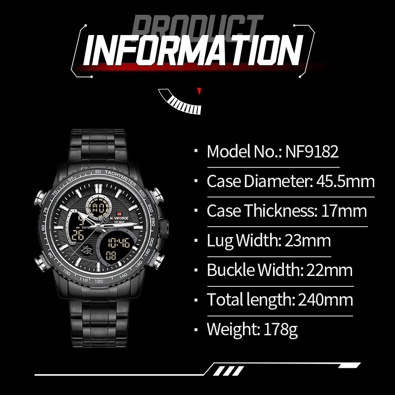 NAVIFORCE Men Fashion Business Quartz Analog Digital Wristwatch Stainless Steel Luminous Chronograph Man Watch Relogio Masculino