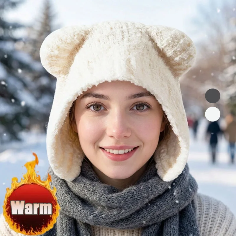 1-5PCS Soft Furry Knit Beanie for Women Thick Warm Stretchy Earflap Cap Winter Cold Weather Daily Wear