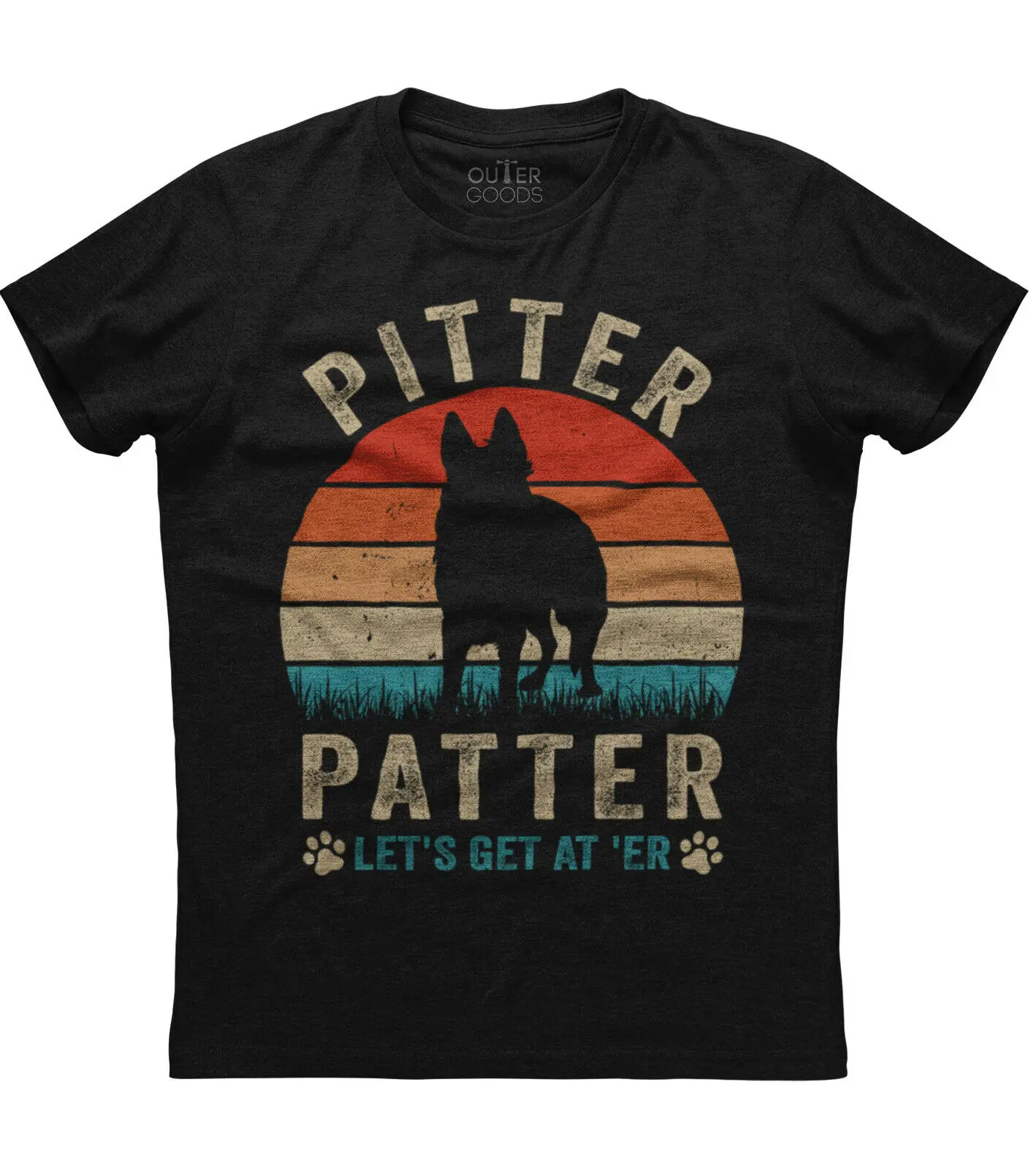 Pitter Patter. German Shepherd Dog Vintage Graphic Dog Lovers gift T-Shirt. Summer Cotton O-Neck Short Sleeve Mens T Shirt New