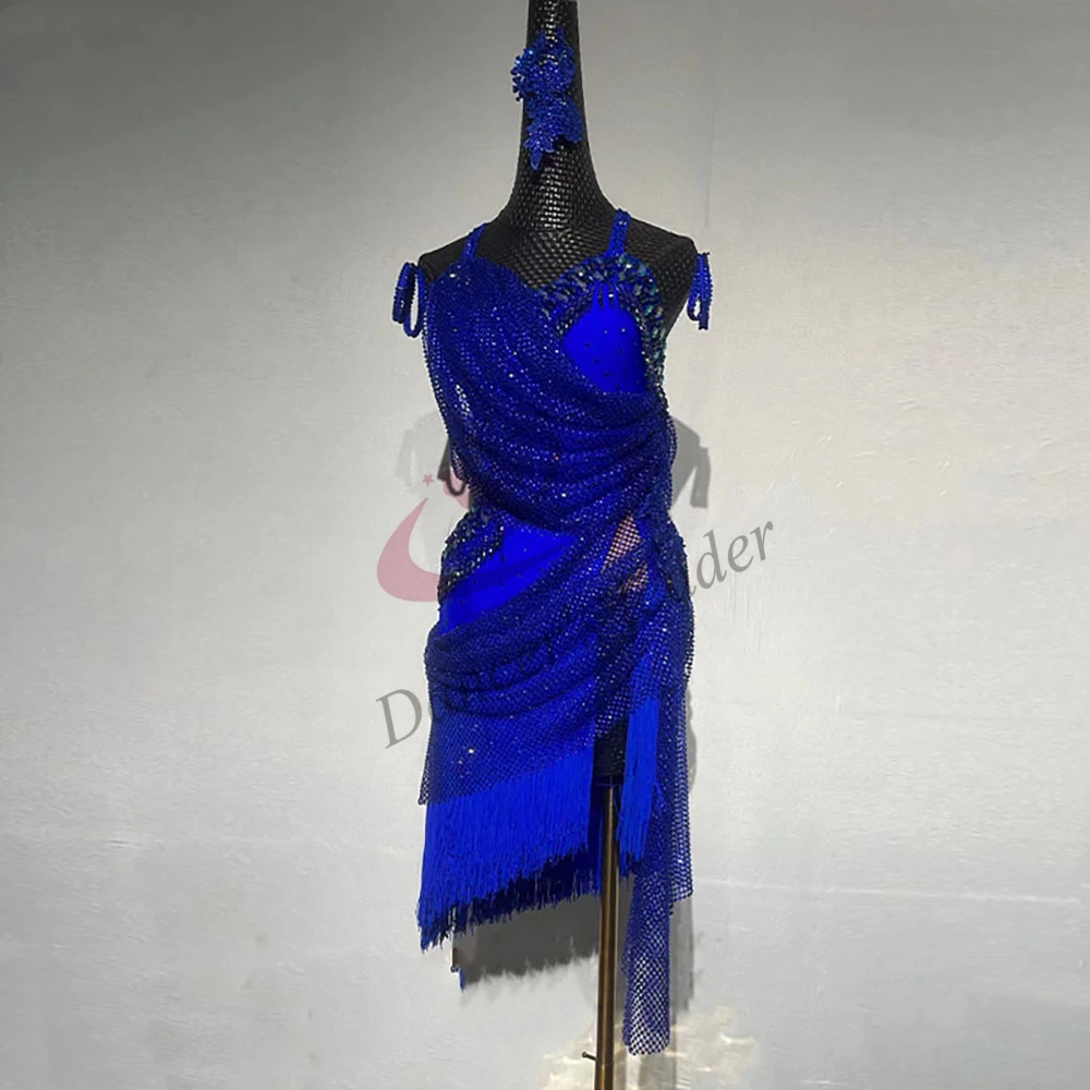 Latin Dance Dress High-end Custom With Diamond Cape Streamer Style Dance Dress Cha Cha Tango Stage Professional Clothing