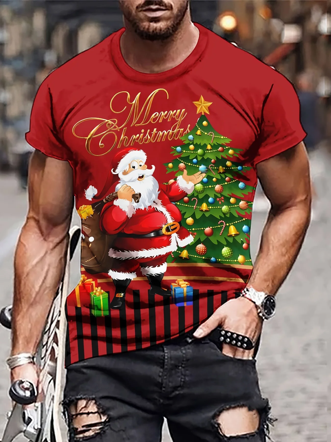 2024 Men's T-shirt 3D Prints Santa Claus Christmas Tree Pattern O-Neck Casual Short Sleeve Tee Tops Streetwear Men's Clothing