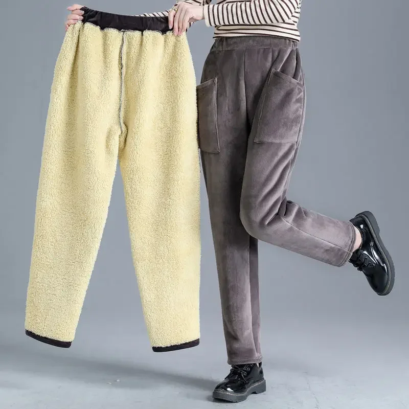 Pantalones vintage de pana para mujer, pantalón holgado de terciopelo con bolsillos grandes, estilo coreano harem, otoño e invierno, 2020