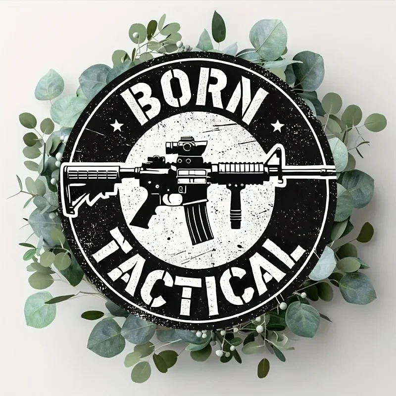 Room Decor 1pc Born Tactical Round Iron Sign, 8x8 inches, Wall Decor for Bedroom & Living Room, Artistic Home Decoration