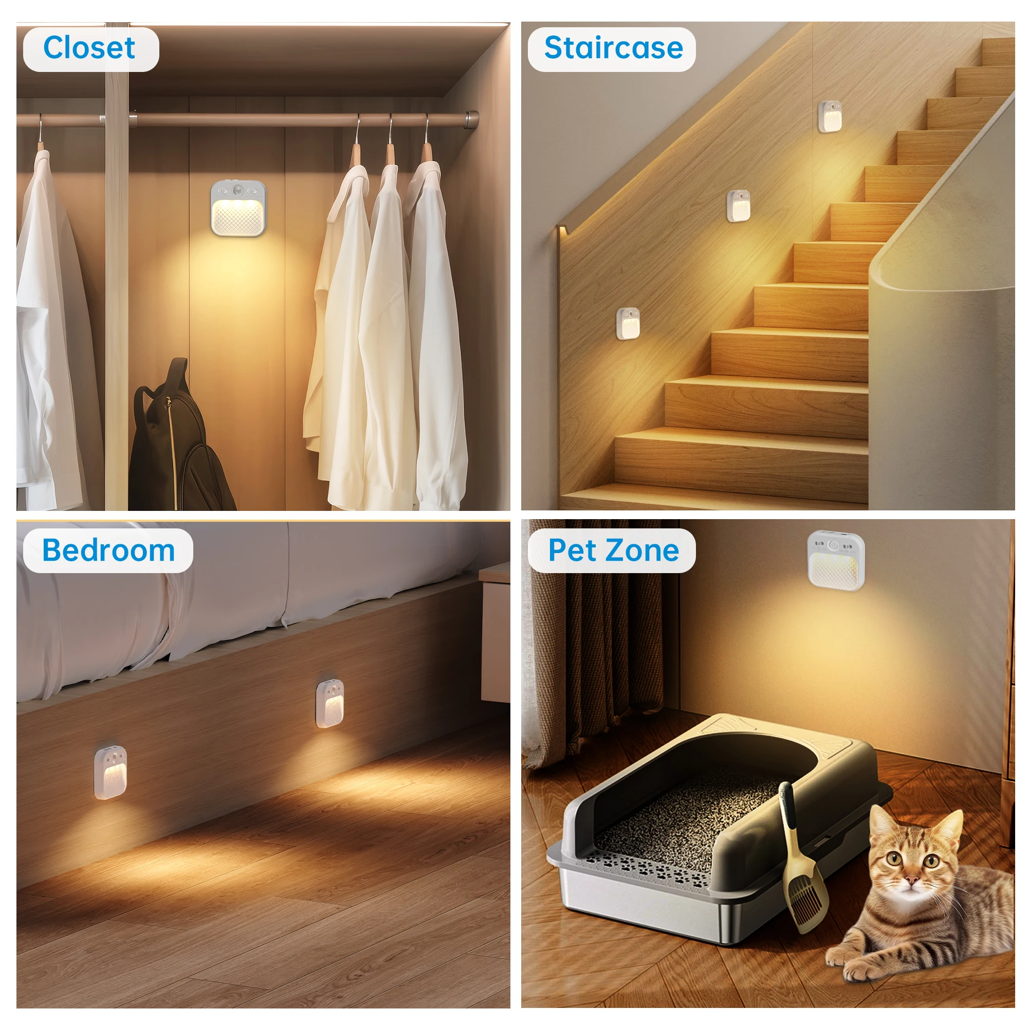 PZSUNLY светодиодный датчик движения, беспроводной перезаряжаемый ночник, 3-цветная лампа с регулируемой яркостью для гардероба, спальни, лестницы, светодиодный светильник