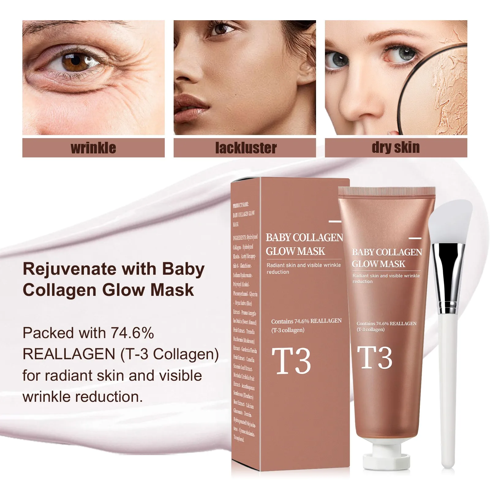 T3 Collagen Mask, Brightening and Exfoliating Korean Mask, Brightening, Increase Skin Elasticity, Firming and Anti-wrinkle Mask