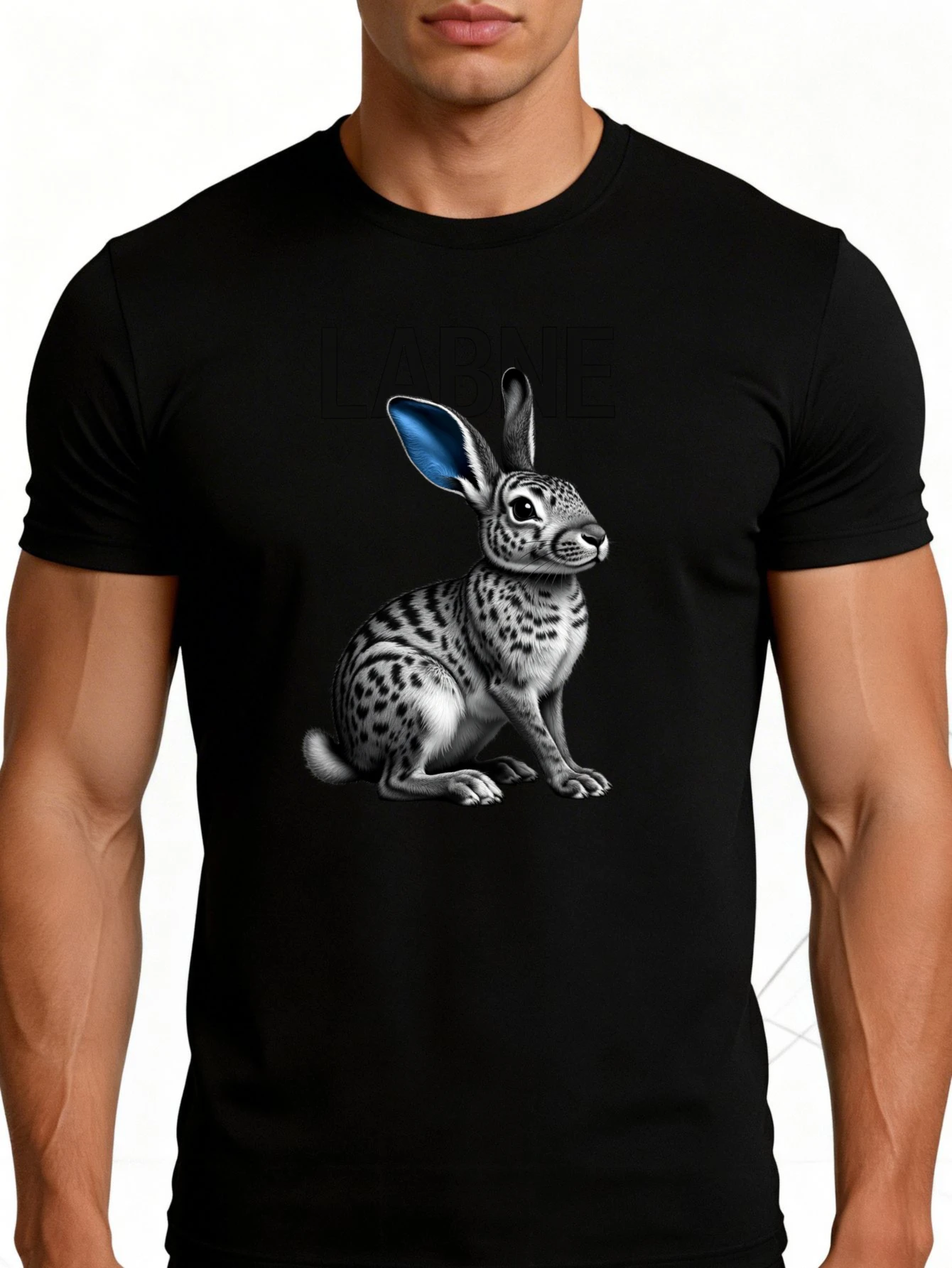 Men's Graphic T-Shirt - Breathable, Soft, Lightweight - Blue-Eared Rabbit Print - Vintage Fun Graphic Casual Short Sleeve Summer Top, Gift for Him