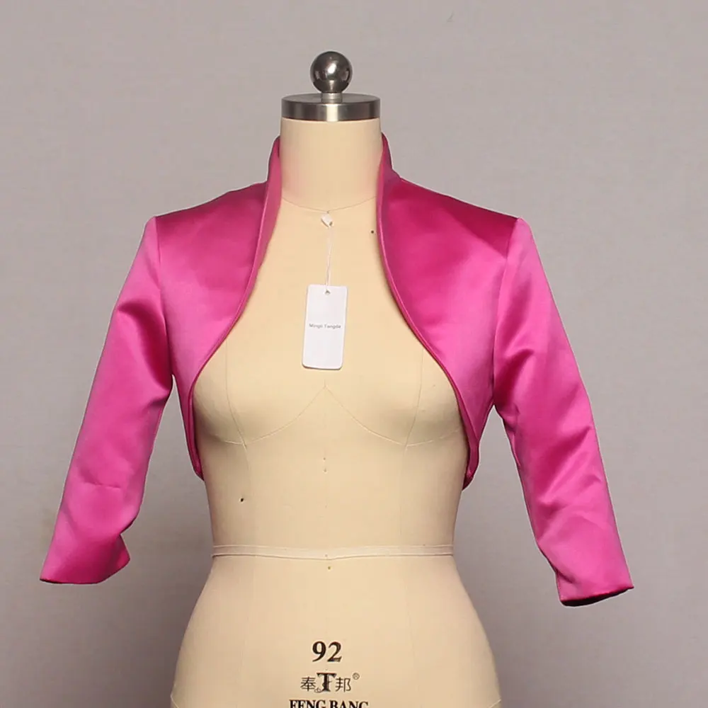 Nach Maß Neue Rose Red Satin Hochzeit Bolero/Shrug/Braut Jacke/Stola/Schal/Wrap/tippet 3/4 Ärmeln Gefüttert Mingli Tengda Cape