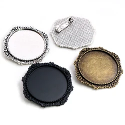 5pcs/lot 30mm Inner Size Black and Antique Silver Plated And Bronze Colors plated Brooch Pin Flower Style Cabochon Base Setting