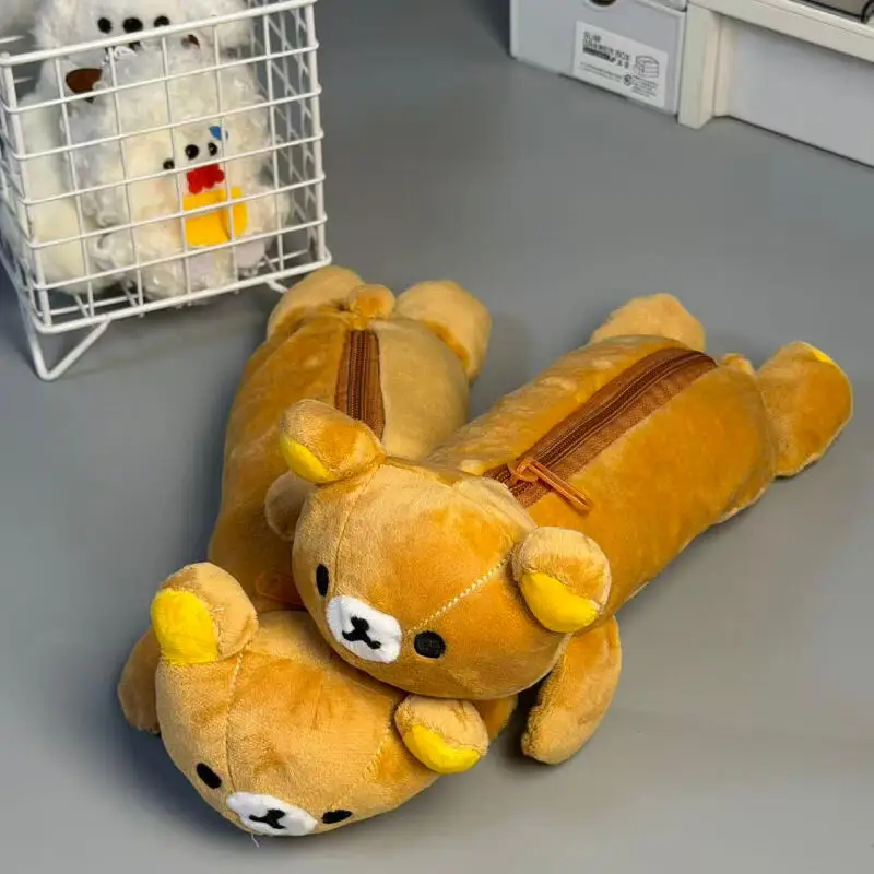 Rilakkuma Fluffy Plush Pencil Case Cartoon Lying Bear Stationery Storage Bag Kawaii School Office Pen Organizer Gift