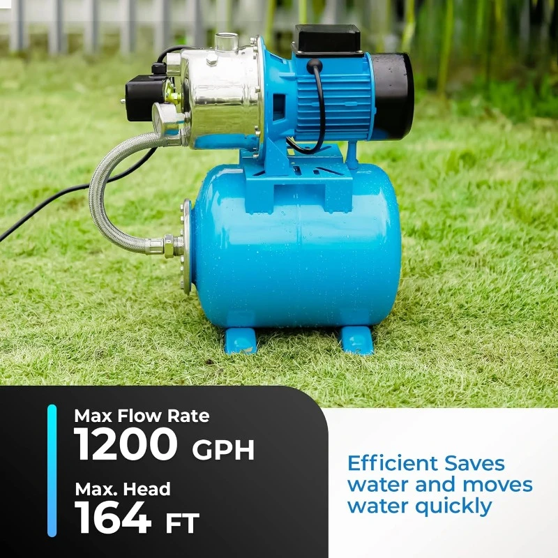 Shallow Well Pump with Pressure Tank 1.5HP, Irrigation Jet Pump 1200 GPH Automatic Booster Sprinkler System