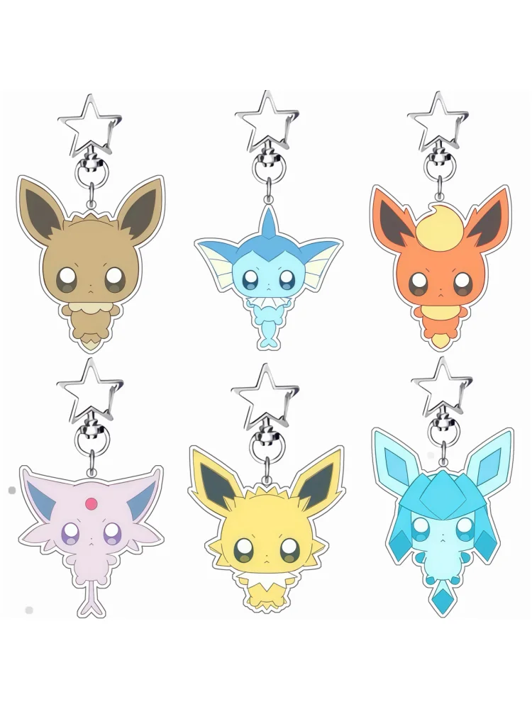 Porte-clés en acrylique mignon de personnages d'anime Eevee, Sylveen, Glaceon, Vaporeon, Jolteon, nouveau pendentif pour sac, pendentif fait maison, cadeau
