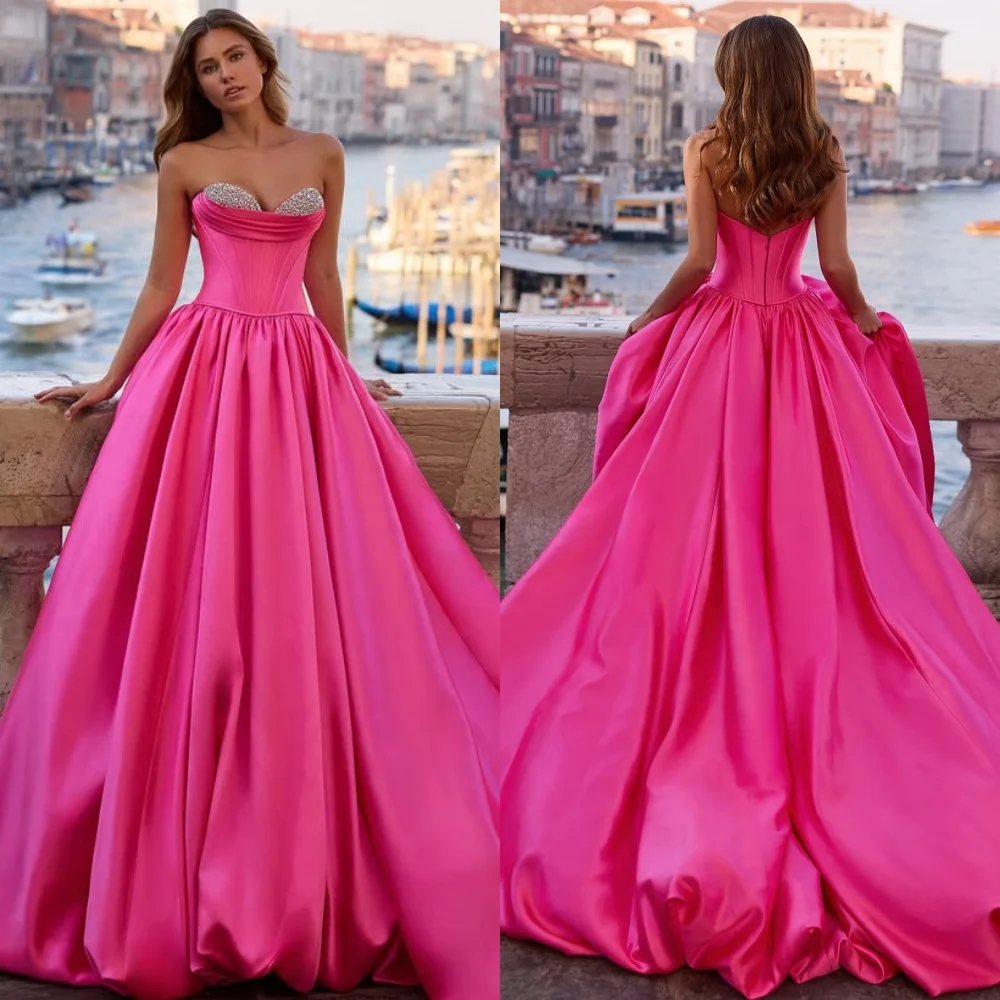 

Customized Modern Style Elegant Charmeuse Rhinestone Pleat A-line Sweetheart Long Dresses Bespoke Occasion Dresses Formal Sexy