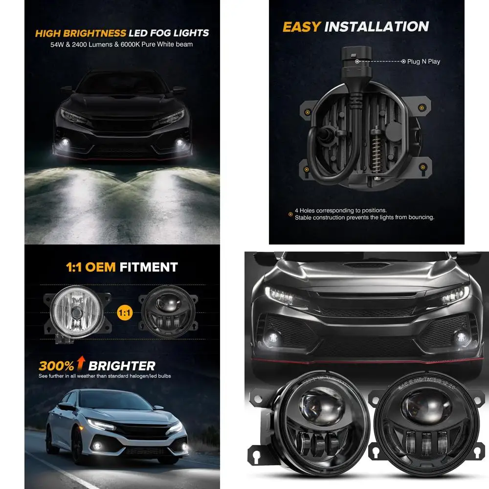 

Honda Civic 2013-2021 гг., подходит для 2015–2020, HR-V, 2013–2020 гг., черные светодиодные противотуманные фары Accord — одобренная DOT пара