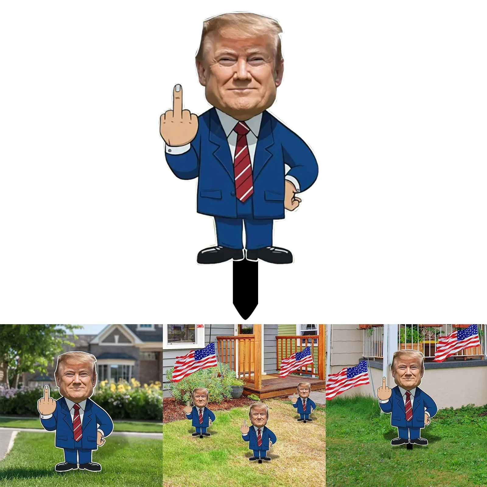 Humanoid Sign Trumps Middle Finger Yard Sign New Wooden Floor Insert Middle Finger Yard Sign Funny Toy For Courtyard Decoration