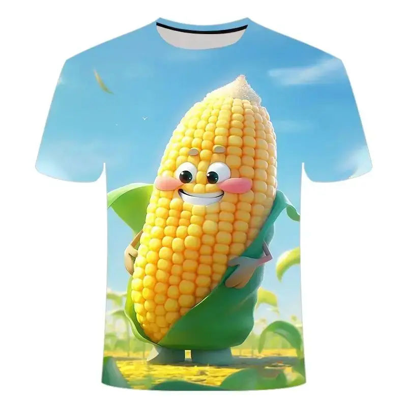 2024 Summer Men Cute And Interesting Corn Pattern 3d Printed O Collar T-Shirt Short Sleeve Loose Funny Fashion Plus Size Top