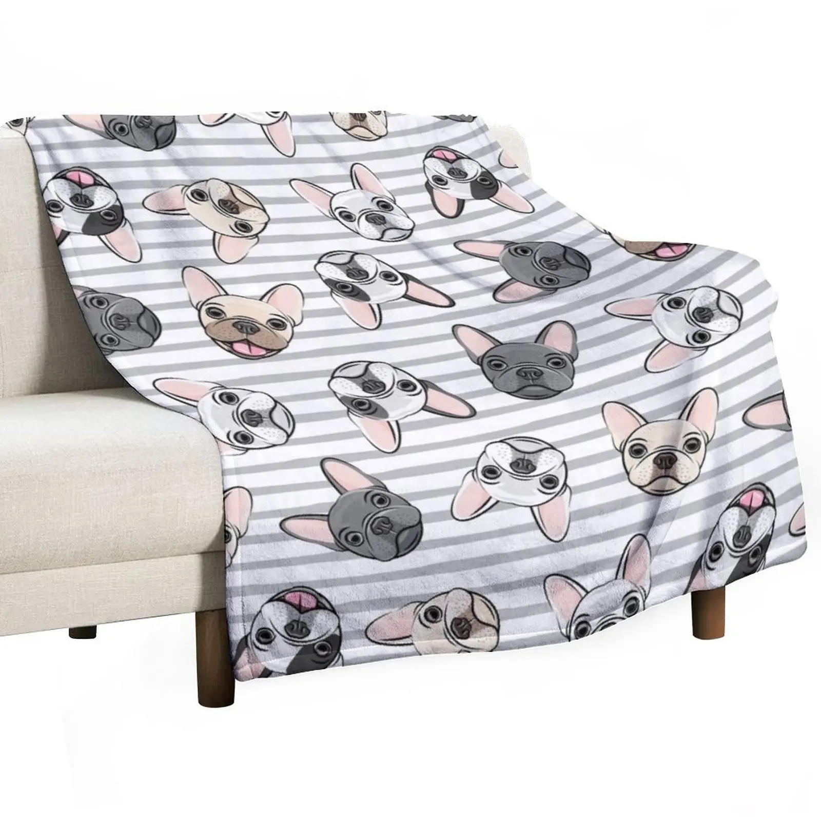 

All the frenchies - grey stripes - cute French bulldogs Throw Blanket Polar Cute Plaid funny gift Vintage Blankets