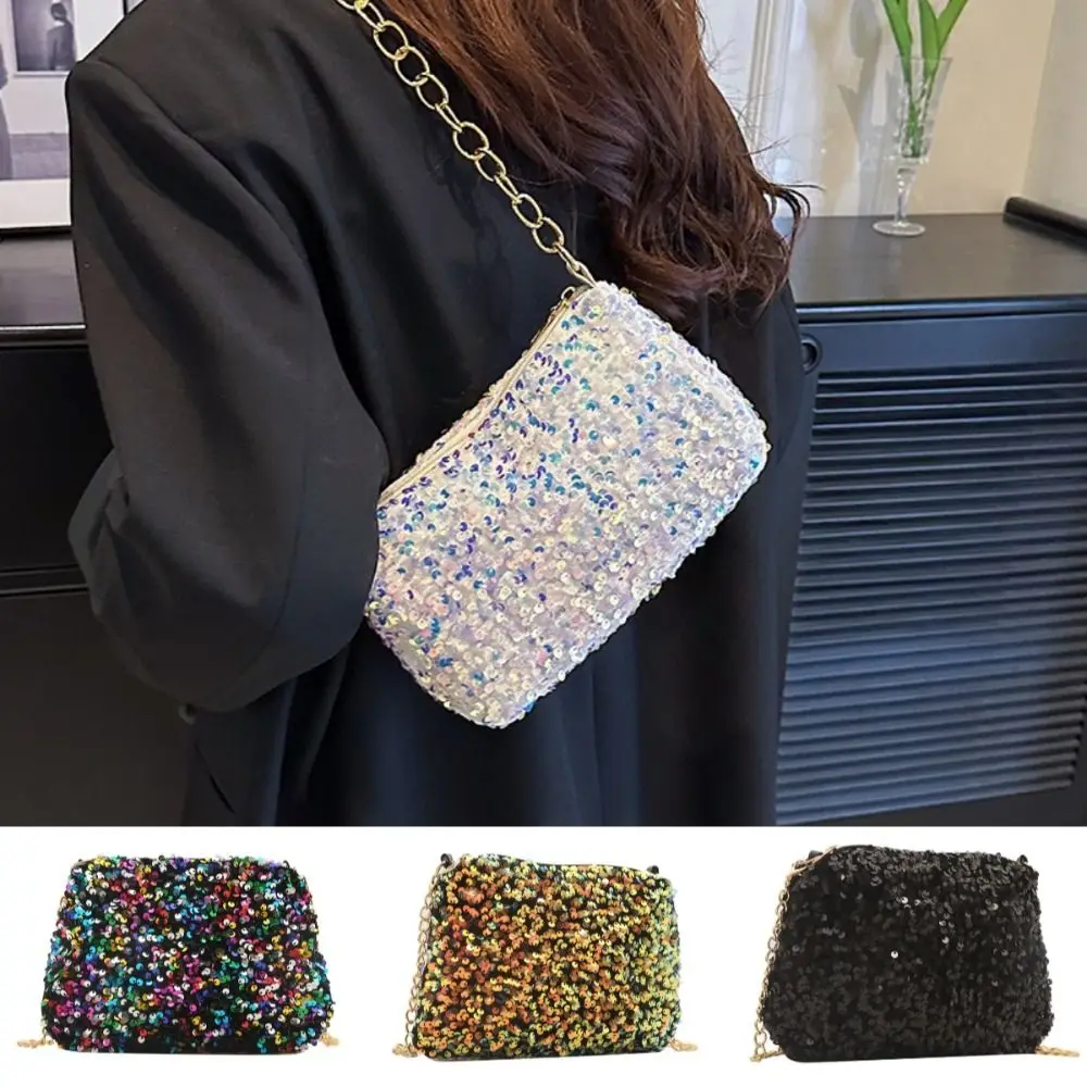 

Single Shoulder Sequin Handbag Solid Color Atmosphere Maillard Style Single Shoulder Underarm Bag Large Capacity Temperament