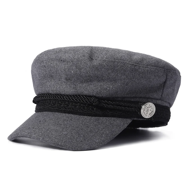 Women Men  Spring Autumn Sailor Hat Black Ladies Beret  Flat Top Captain Cap Travel  Fashion Octagonal