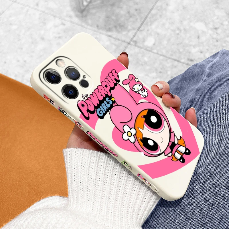 حبل سائل فاخر للفتيات Powerpuff ، Apple iPhone 15 ، 14 ، 13 ، 12 ، 11 ، XS ، XR ، X ، 8 ، 7 ، SE ، Pro Max ، Plus ، Mini ، رجوع