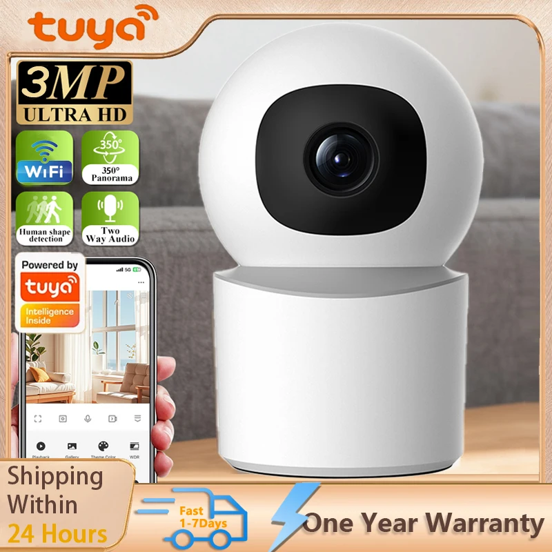 

Tuya 3MP WiFi Baby Monitor Security Camera 350° PTZ Auto Tracking Two-Way Audio Indoor IP Cam Tuya Smart Life APP Remote Control