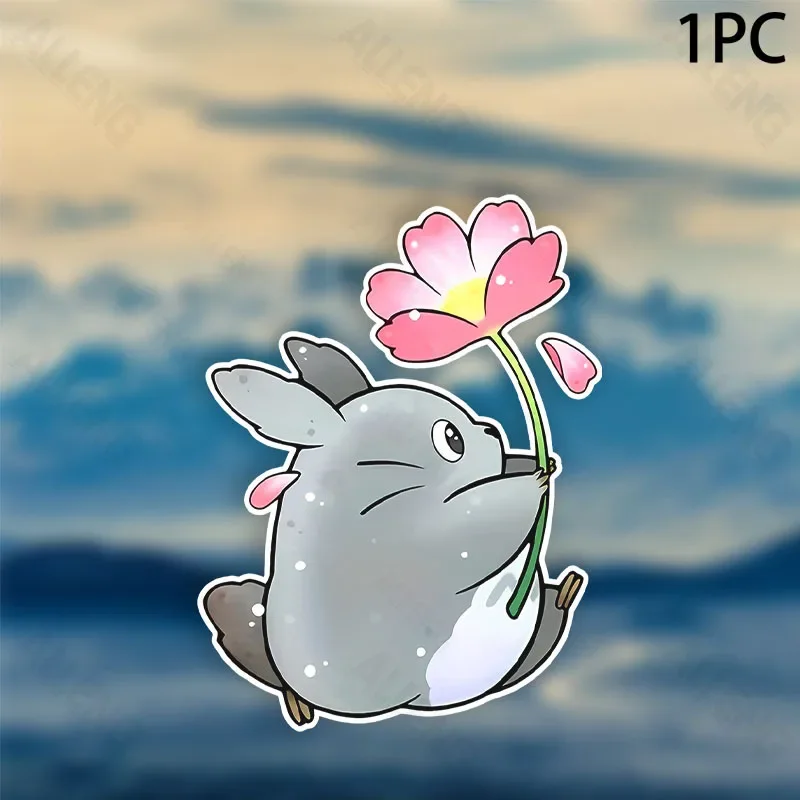 

1PC Cute Totoro With Flower Sticker - Adorable Decal for Laptops, Skateboards, Phone Cases, Ideal for Anime & Studio Ghibli Fans