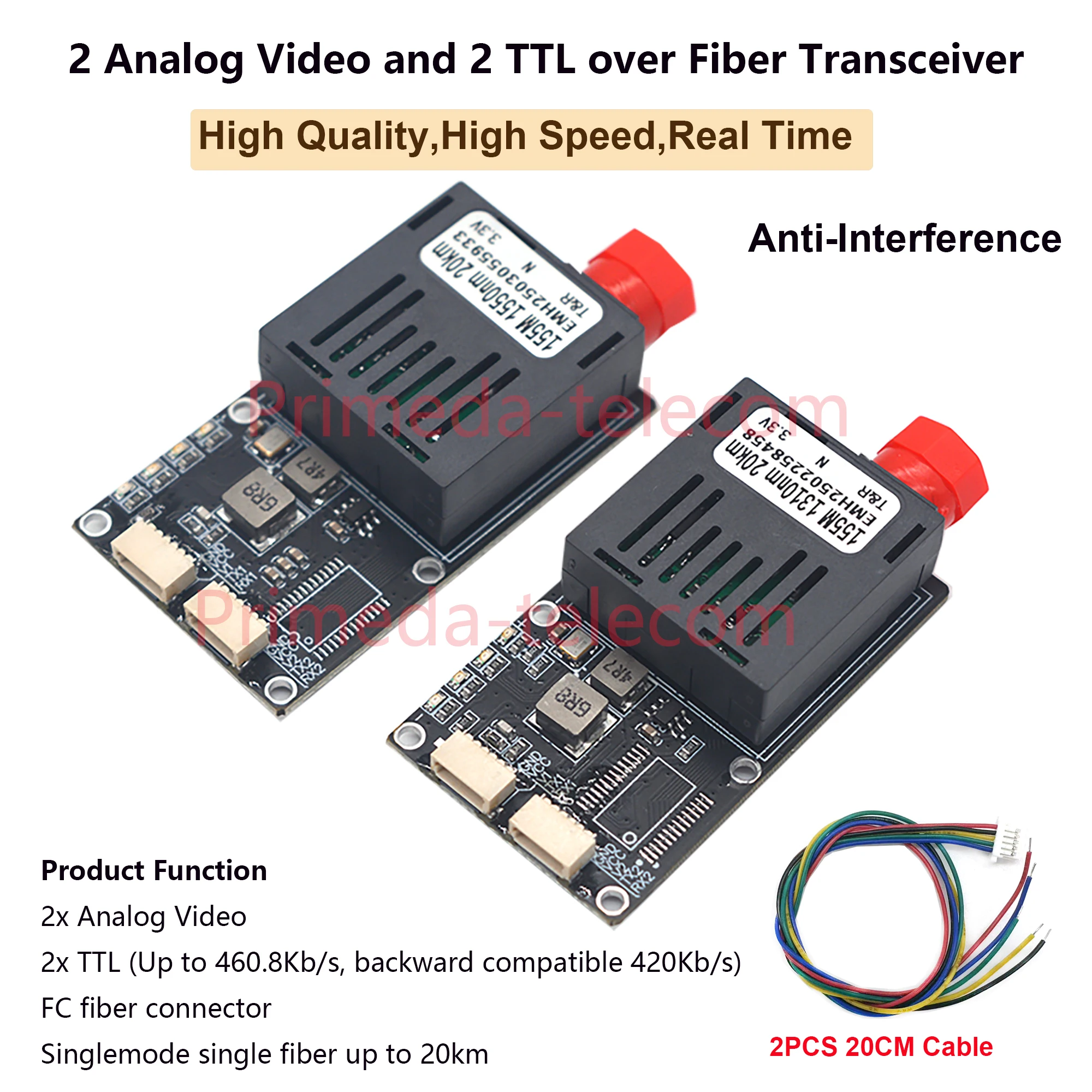 

2 Analog video 2 TTL over Fiber Converter Optical Transceiver FC Singlemode 20Km UART TTL SBUS to Optic Controller TX RX A pair
