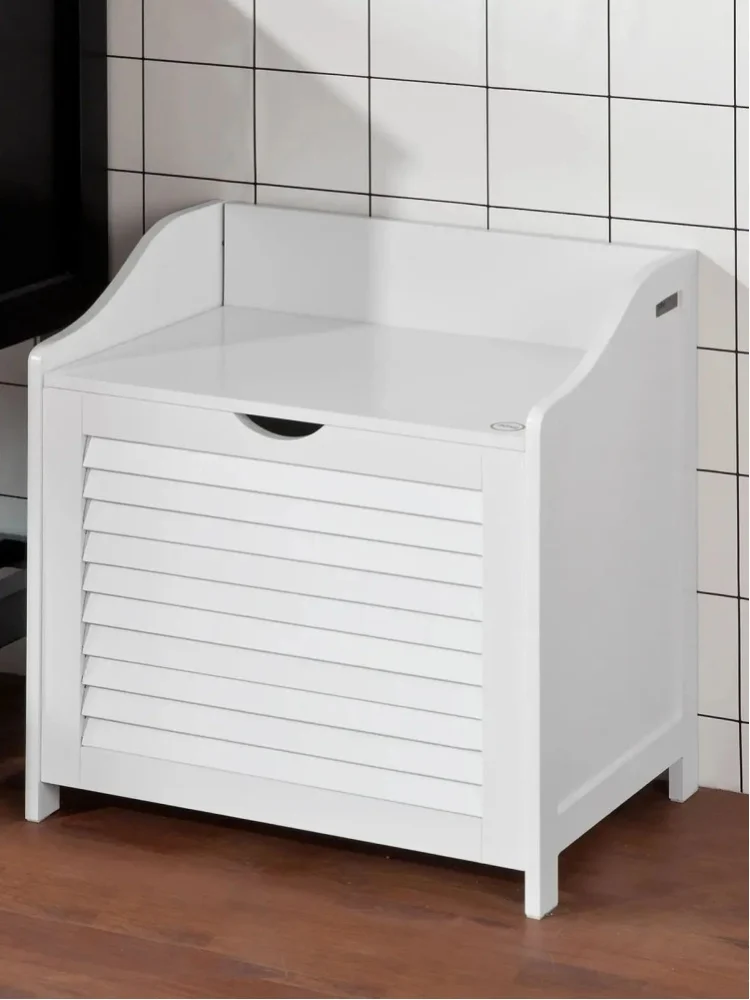 SoBuy FSR40-W Schuhbank mit Sitzfläche & Stauraum – Wäschetruhe mit herausnehmbarem Wäschesack, stabil & platzsparend – Ideal für Flur, Badezimmer, Schlafzimmer – Weiß, 50x53x35cm