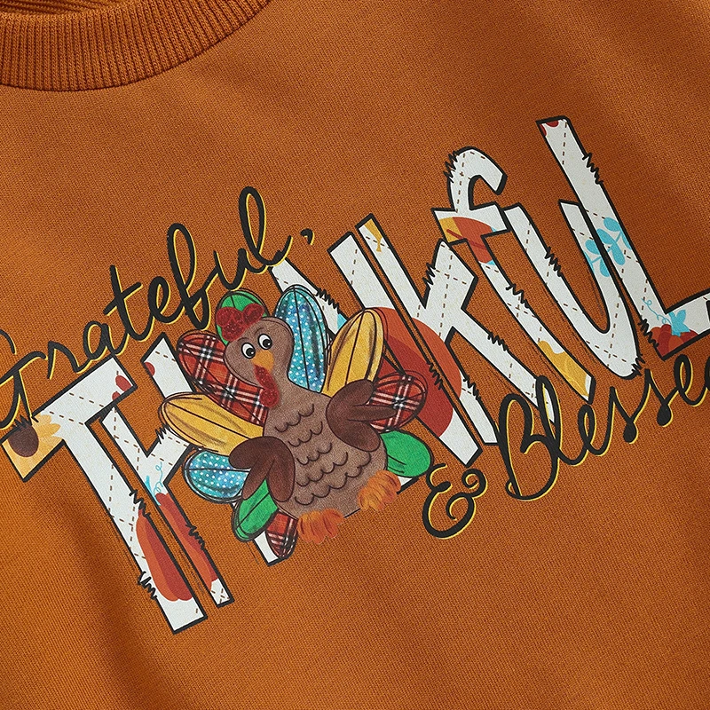 Thanksgiving-Outfit für Mädchen, Türkei-Aufdruck, Sweatshirt mit Schlaghose, langärmelig, Buchstaben-Aufdruck, Herbstkleidung für Kinder