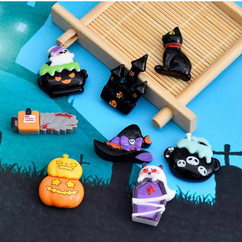 10/20Pcs Cute Hallowmas Resin Charm DIY Ghost Pumpkin Barrette Key Chain Jewelry Handmade Materials Decoration Supplies Applique