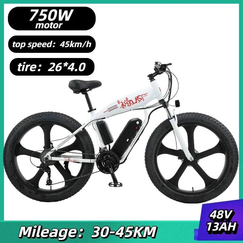 전기 자전거 AKEZ 750W 모터 48V13AH 리튬 배터리 전기 자전거 편안한 시트 26인치 팻 타이어 27단 산악 전기 자전거