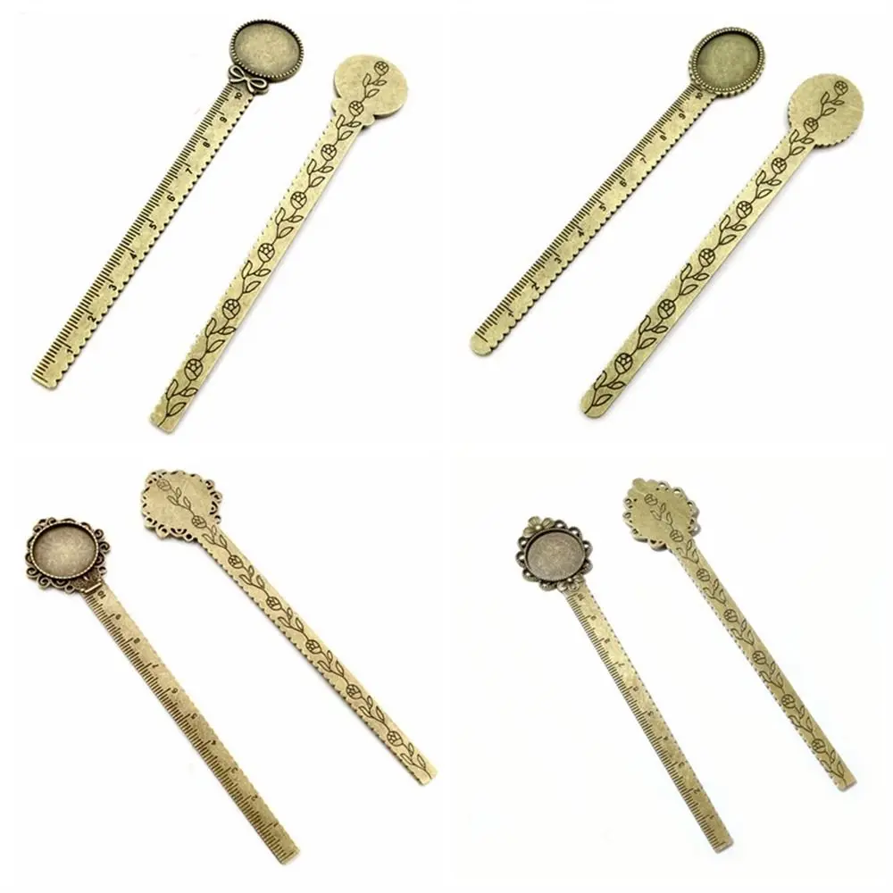 DIY Ruler Antique Bookmark Blanks Bezel Cabochon Base Ruler Book Cilp Cameo Retro Bronze Bookmark Stationery