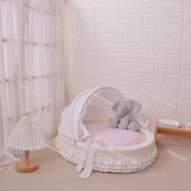Latest Style Pet Round Lace Dog Bed, Comfortable Kennel Overall Removable and Washable