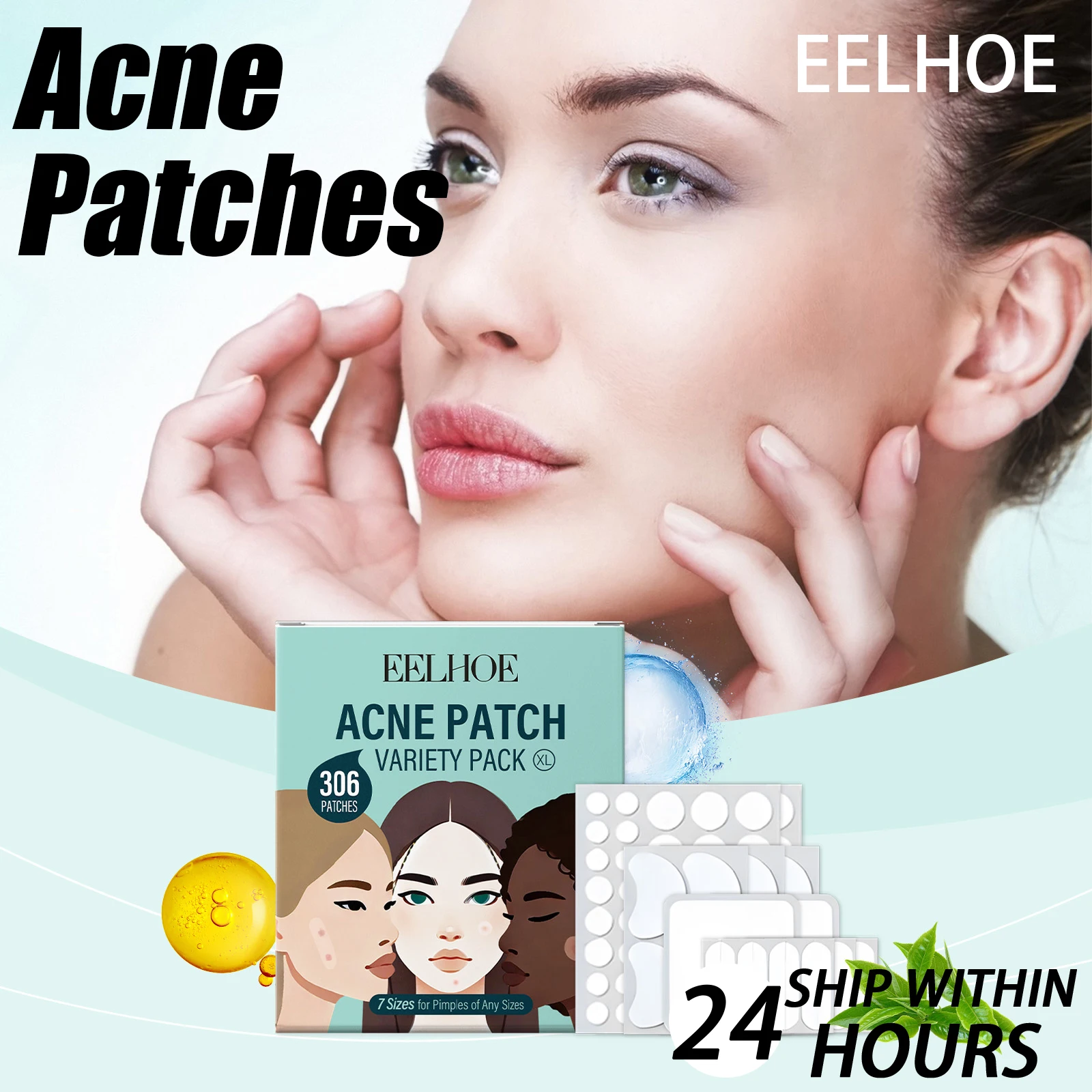 

EELHOE Acne Care Полный набор для ухода за кожей 306 шт. Гидроколлоидный пластырь Контроль жирности Предотвращение Ежедневное нежное лечение Разные размеры