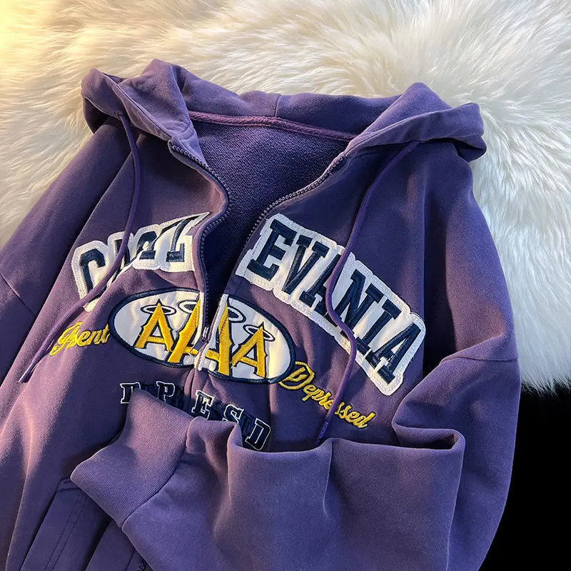 High Quality Embroidered Letters Hooded Zip Hoodies Loose Casual 2022 Streetwear Lazy Wind Long Sleeve sweatshirt men clothing