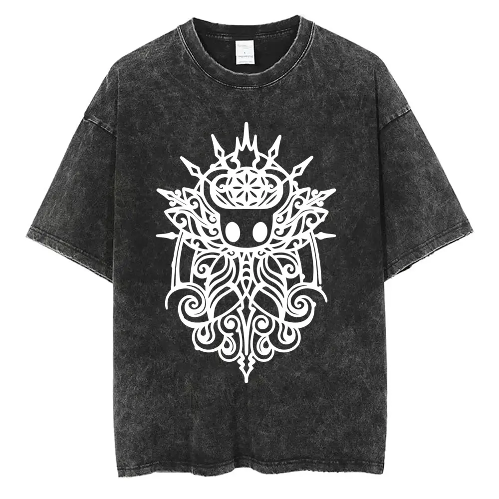 Washed Vintage Game Hollow Knight Double Sided Print T-shirt Fans Gift Men Women Fashion Casual Oversized Short Sleeve T Shirts