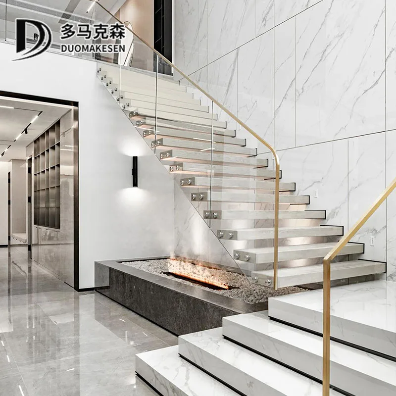 

Steel Suspension Custom Glass Guardrail Indoor Straight Beam Stairs Home High-end Atmospheric Loft Loft Duplex Villa