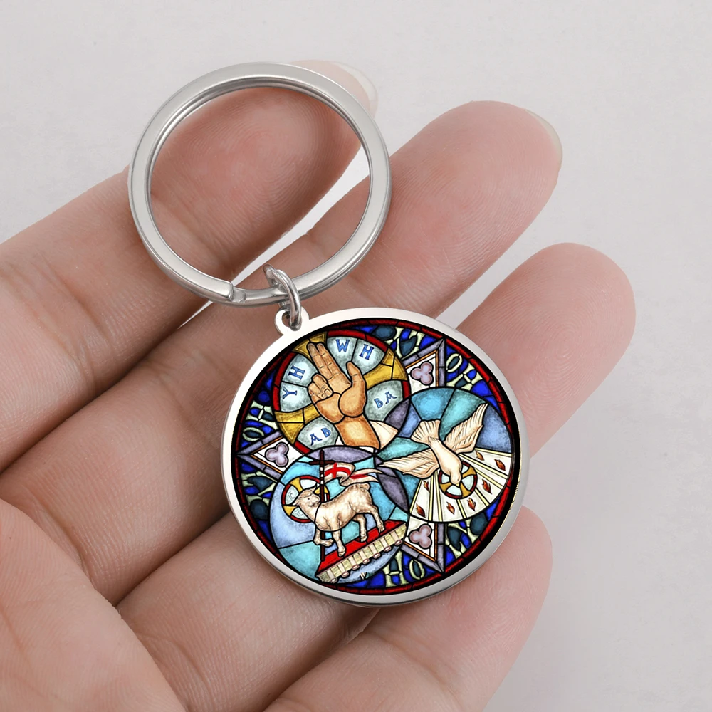 Dawapara المقدسة الثالوث Trindade قلادة درع من الثالوث المفاتيح مجوهرات الحماية المسيحية الفولاذ المقاوم للصدأ كيرينغ