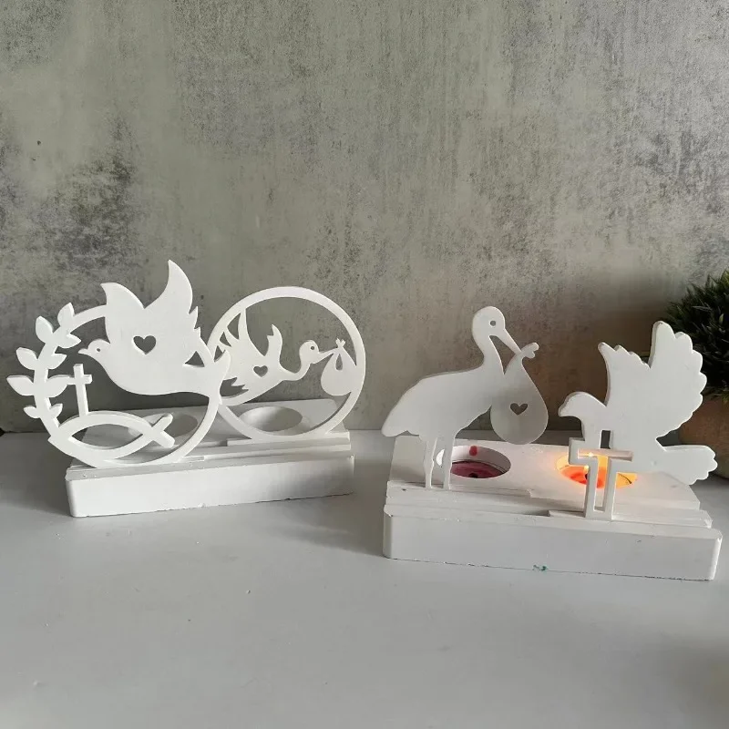 Peace Dove Candlestick Silicone Mold Concrete Cement Candle Holder Ornament Mould Heart Birds Gypsum Resin Craft Mold Home Decor