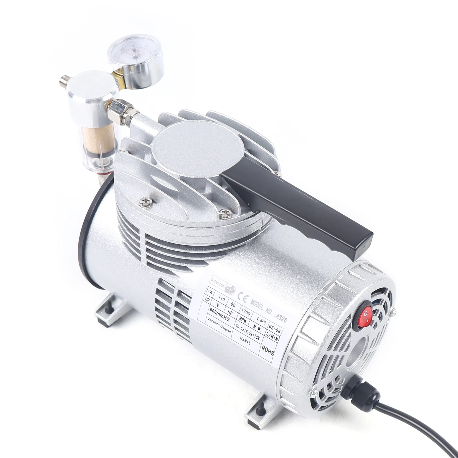 BYMAOCAR 1/6HP Oilless Diaphragm Vacuum Pump 20-23L/min 1450/1700r.p.m Oil Free Suction Pump for Food Packaging Handicrafts