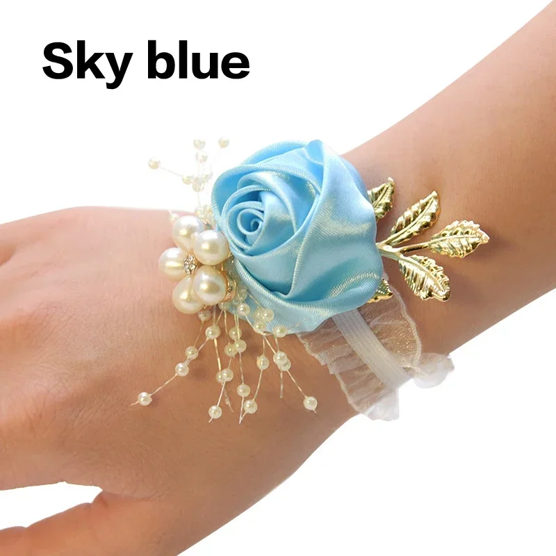 Fleurs de poignet de demoiselle d'honneur pour filles, boutonnière de fête de Rhde mariage, bracelet en satin rose, fleurs à la main en tissu, accessoires d'approvisionnement de mariage