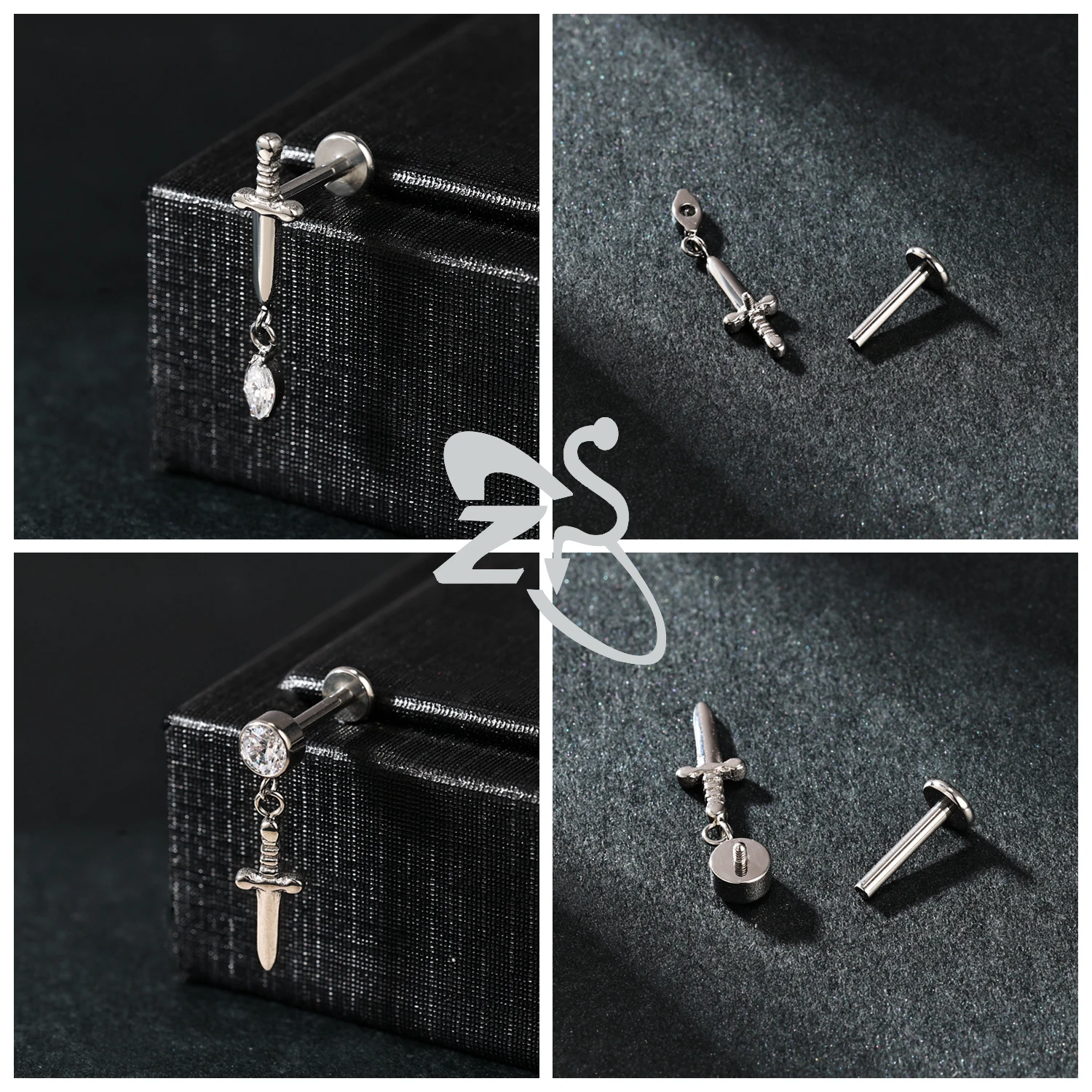 ZS 1 PC 16G G23 Titanium Steel Labret Lip Piercing Cat Bow Moustache Shape Ear Cartilage Tragus Helix Piercings Jewelry 4/6/8MM