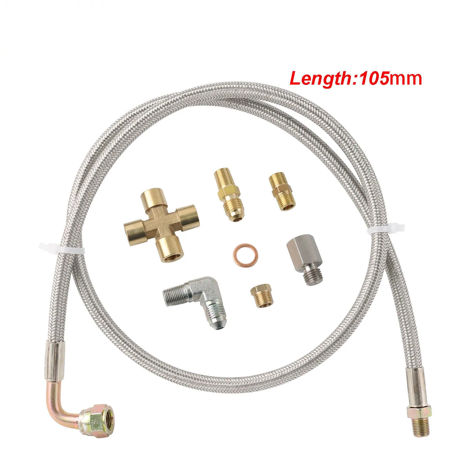 Racing Car 90° Degree Oil Feed Line Kit 1/8 NPT-4AN Turbo Oil Feed Return Line Kit For T3 T4 T04E T60 T70 GT35 GT45