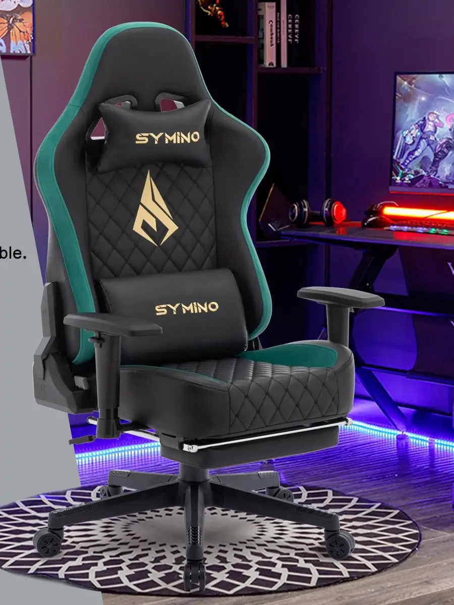 SYMINO Ergonomischer Gaming-Stuhl, PU-Leder – Schwarz, Retro-Stil
