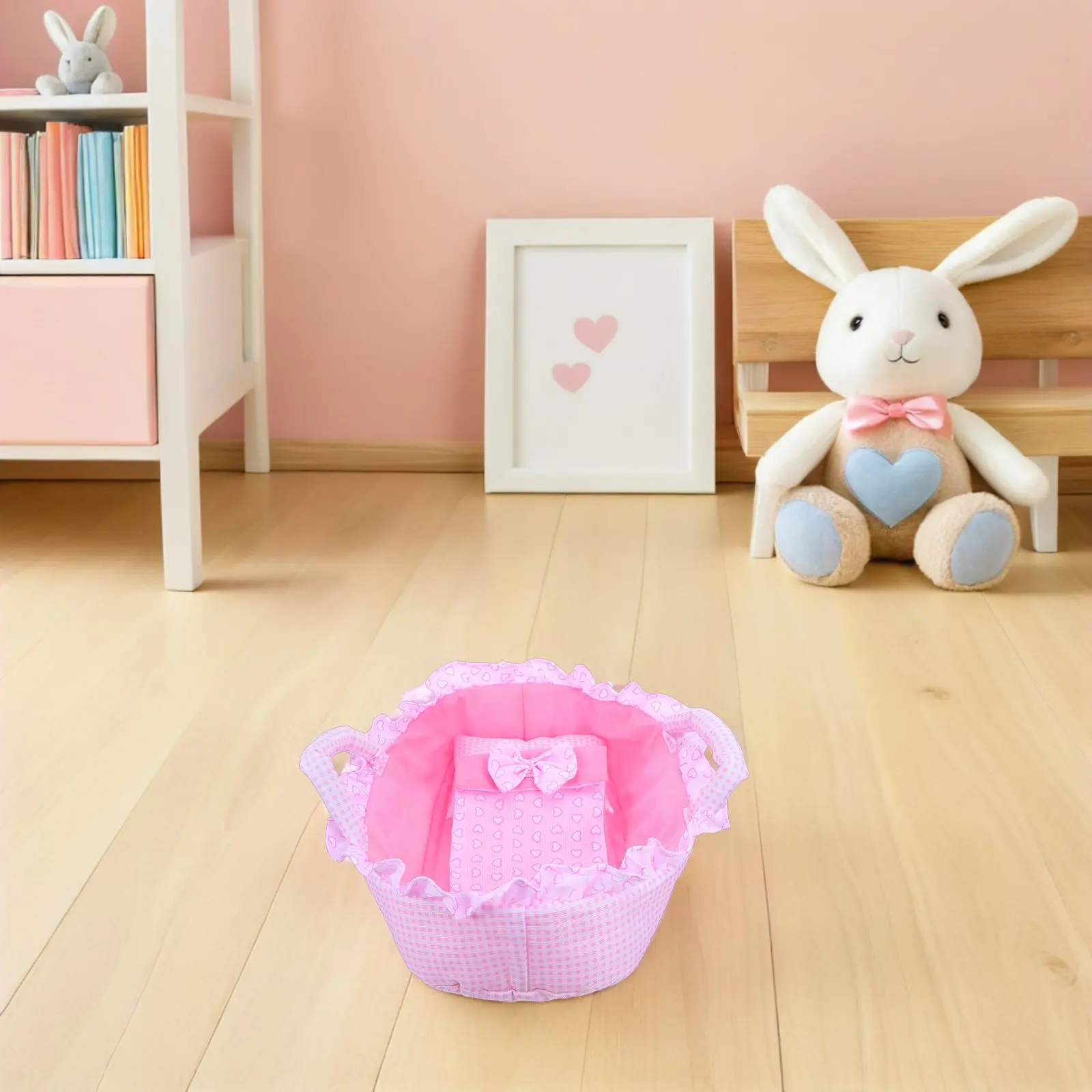 

Baby Cradle Pink Bassinet 35Cm Handheld Carrier Pillow Blanket Reborn Bassinet Pretend Play Baby Cradle Toy House Furniture