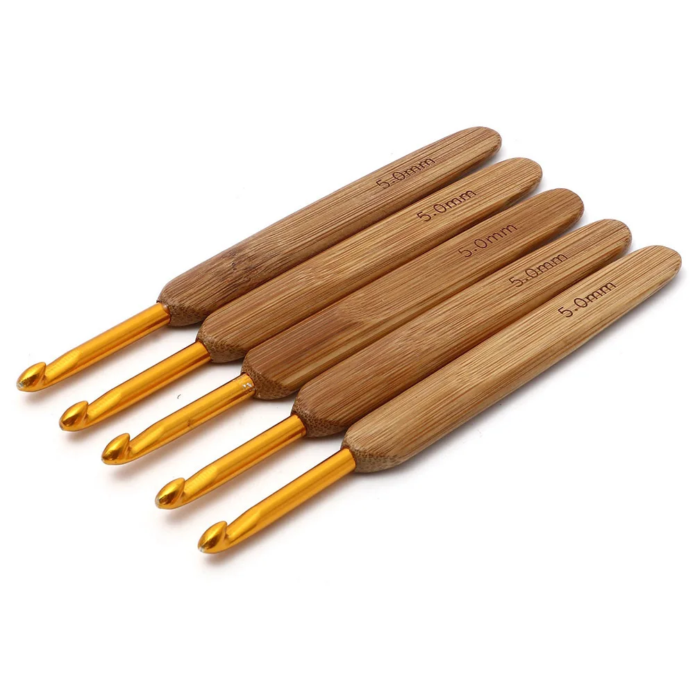 Wooden Crochet Hook Set with Knitting Needles and Embroidery Needle for Yarn Crafts and Needlework Applications