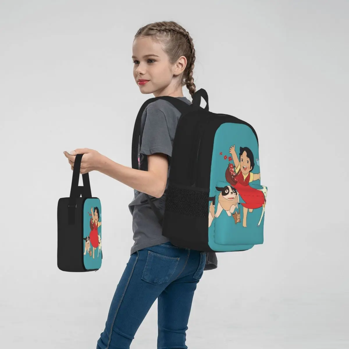 Conjunto de três peças de mochilas escolares para crianças, mochila escolar para crianças, lancheira, bolsa de caneta para meninos e meninas, mochilas da menina dos Alpes