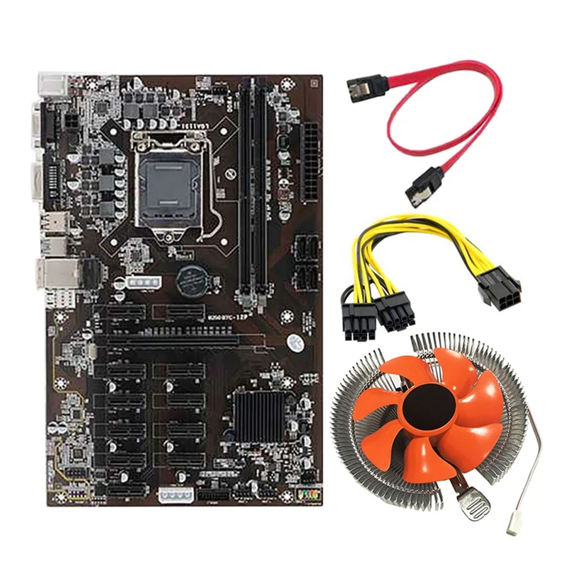 

BTC B250 Mining Motherboard 12P Graphics Slot LGA 1151 DDR4 RAM SATA3.0 USB3.0 With 6 To 8Pin (6+2) Power Cable+CPU Fan