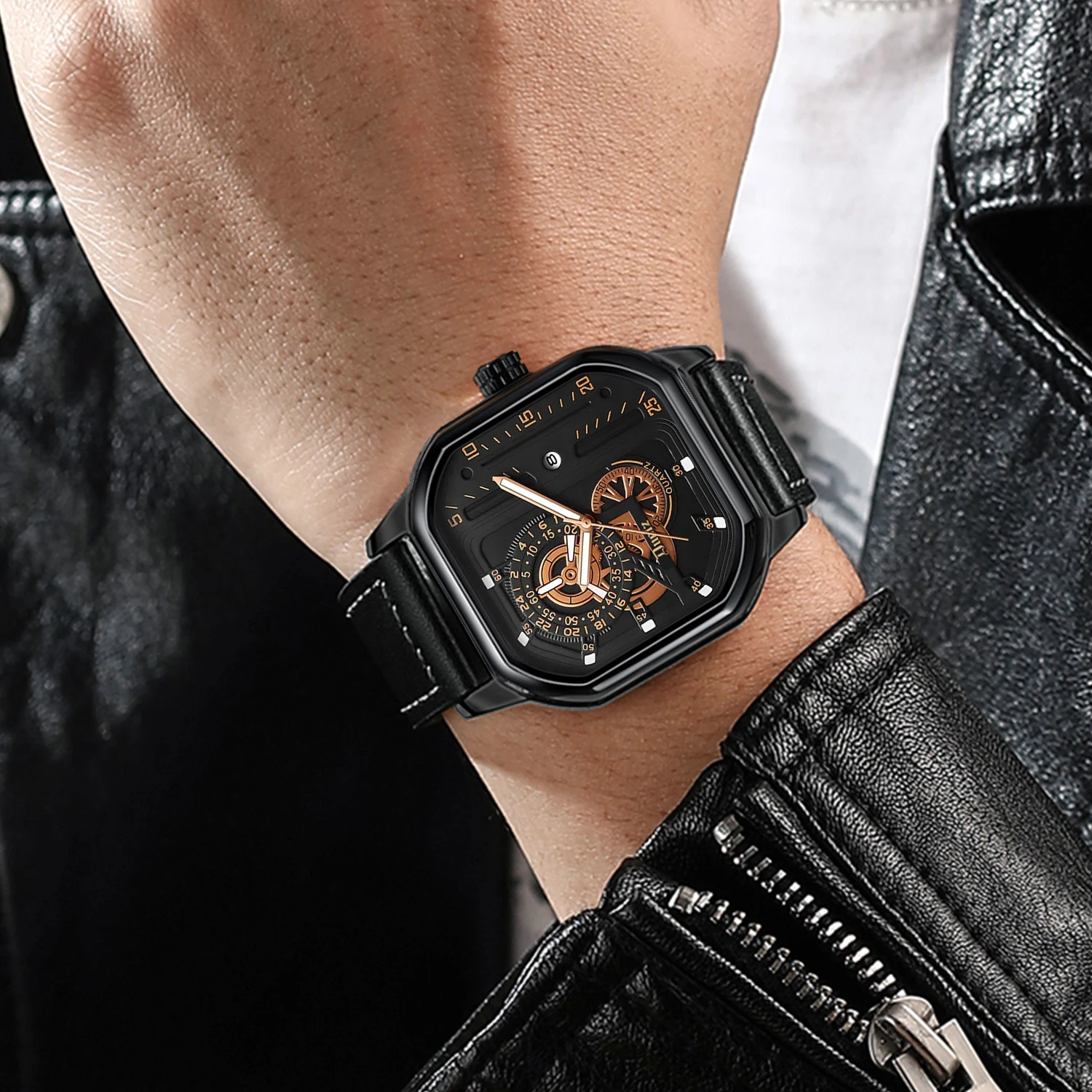 ساعة رجالية عصرية بحزام جلدي كاجوال مربعة للرجال ساعة هدية لصديقك ساعة رجالية